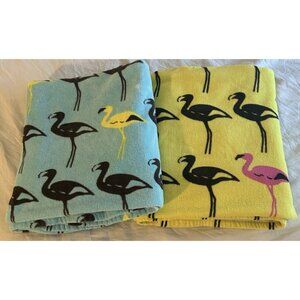 XL Tropical Escape Vintage Y2K Flamingo Themed Beach Towel 100% Cotton Set of 2